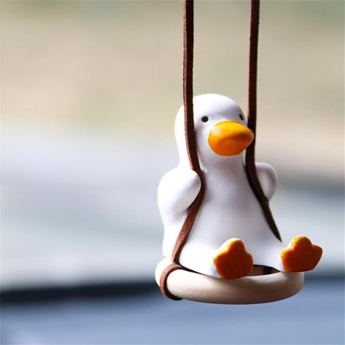 Uewidiod car Pendant car Swing Duck Creative Cute Rearview Mirror Pendant car Interior Decoration Small Roast Duck Pendant (33cm/12.9inch, White 2) in Saudi Arabia