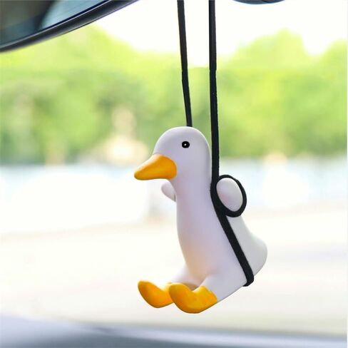 Uewidiod car Pendant car Swing Duck Creative Cute Rearview Mirror Pendant car Interior Decoration Small Roast Duck Pendant (33cm/12.9inch, White 2) in Saudi Arabia