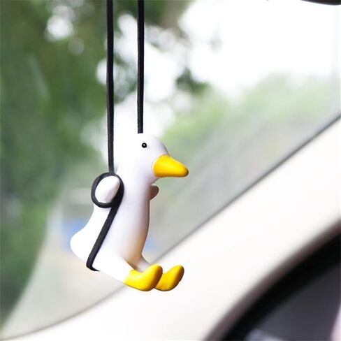 Uewidiod car Pendant car Swing Duck Creative Cute Rearview Mirror Pendant car Interior Decoration Small Roast Duck Pendant (33cm/12.9inch, White 2) in Saudi Arabia