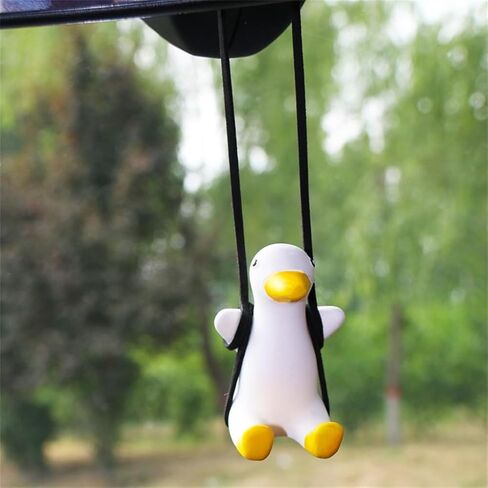 Uewidiod car Pendant car Swing Duck Creative Cute Rearview Mirror Pendant car Interior Decoration Small Roast Duck Pendant (33cm/12.9inch, White 2) in Saudi Arabia