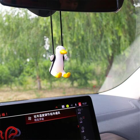 Uewidiod car Pendant car Swing Duck Creative Cute Rearview Mirror Pendant car Interior Decoration Small Roast Duck Pendant (33cm/12.9inch, White 2) in Saudi Arabia