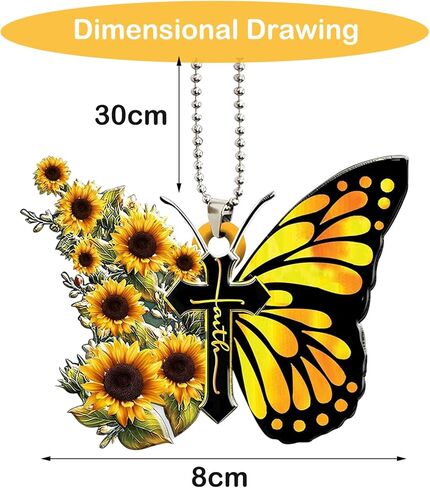 إكسسوارات مرآة الرؤية الخلفية للسيارة، فراشة عباد الشمس، صليب يسوع المسيحي، زخرفة معلقة ثنائية الأبعاد، هدايا دينية مسطحة للمنزل المسيحي، ديكور السيارة، سحر الرؤية الخلفية الداخلية للرجال والنساء in Kuwait