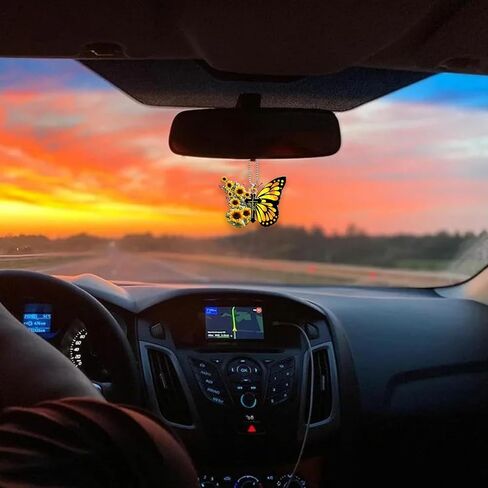 إكسسوارات مرآة الرؤية الخلفية للسيارة، فراشة عباد الشمس، صليب يسوع المسيحي، زخرفة معلقة ثنائية الأبعاد، هدايا دينية مسطحة للمنزل المسيحي، ديكور السيارة، سحر الرؤية الخلفية الداخلية للرجال والنساء in Kuwait