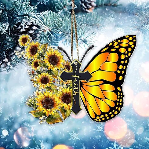 إكسسوارات مرآة الرؤية الخلفية للسيارة، فراشة عباد الشمس، صليب يسوع المسيحي، زخرفة معلقة ثنائية الأبعاد، هدايا دينية مسطحة للمنزل المسيحي، ديكور السيارة، سحر الرؤية الخلفية الداخلية للرجال والنساء in Kuwait