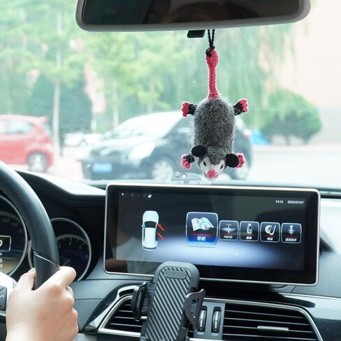 Cute Opossum Crochet Car Mirror Hanging Accessories Decor, for Your Women Men Aesthetic Car Rearview Interior Charms Decorations, Handmade Knitted Screaming Possum ​Rear View Mirror Pendant Ornament in Saudi Arabia