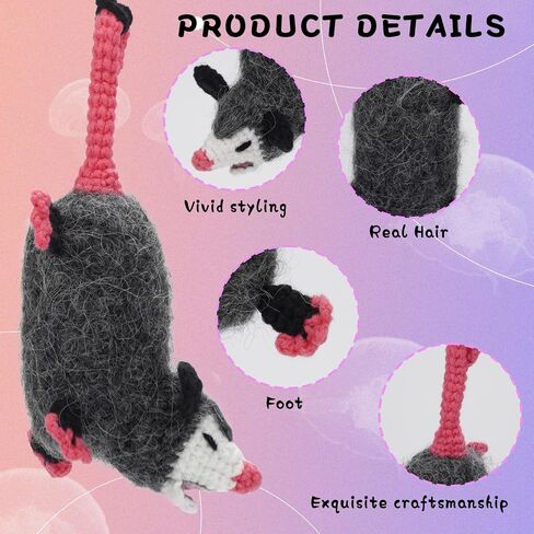 Cute Opossum Crochet Car Mirror Hanging Accessories Decor, for Your Women Men Aesthetic Car Rearview Interior Charms Decorations, Handmade Knitted Screaming Possum ​Rear View Mirror Pendant Ornament in Saudi Arabia