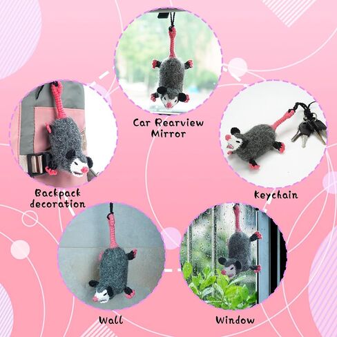 Cute Opossum Crochet Car Mirror Hanging Accessories Decor, for Your Women Men Aesthetic Car Rearview Interior Charms Decorations, Handmade Knitted Screaming Possum ​Rear View Mirror Pendant Ornament in Saudi Arabia