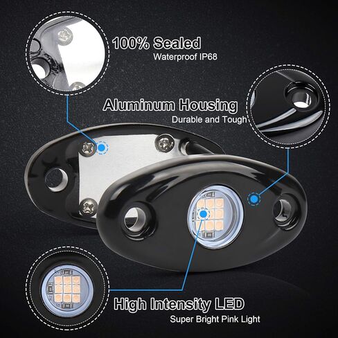 أضواء الصخور LED، 4 كبسولات أرجوانية وردية LED نيون تحت الوهج مجموعات إضاءة مقاومة للماء IP68 مجموعة إضاءة الصخور متوافقة مع سيارات جيب للطرق الوعرة ATV SUV والشاحنات والسيارات والدراجات النارية in Kuwait