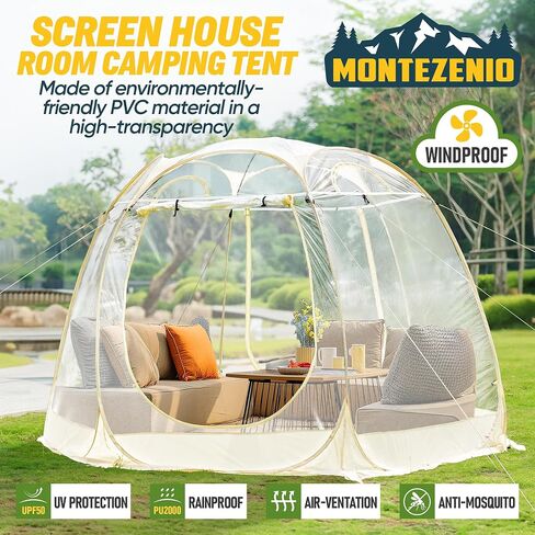 Pop Up Clear Bubble Tent - Screen House Room Camping Tent Outdoor 4-6 Person for Sun Shade and Waterproof, Hexagon Shelter PVC 10'x10' in Saudi Arabia