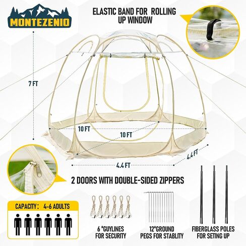 Pop Up Clear Bubble Tent - Screen House Room Camping Tent Outdoor 4-6 Person for Sun Shade and Waterproof, Hexagon Shelter PVC 10'x10' in Saudi Arabia