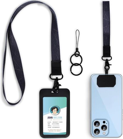 Syyflibb lanyards for id badges & Wristlet Phone Holder-Multi-Use Removable Wristlet Keychain and Neck Lanyard with,Sliding ID Badge Holder Hard Plastic Sleeve, Key Holder Lanyards with 2 keyrings in Saudi Arabia