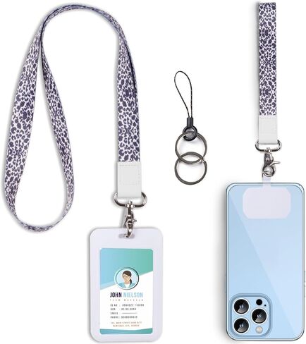 Syyflibb lanyards for id badges & Wristlet Phone Holder-Multi-Use Removable Wristlet Keychain and Neck Lanyard with,Sliding ID Badge Holder Hard Plastic Sleeve, Key Holder Lanyards with 2 keyrings in Saudi Arabia