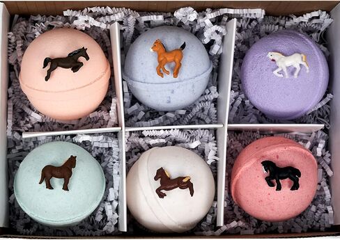 Wild Horses Bath Bombs: for Kids with 6 XL Bath Bombs with Surprise Horses Inside, USA Made, Handmade, Natural Bath Bombs, Birthday Gift idea for Kids, Spa Parties in Saudi Arabia