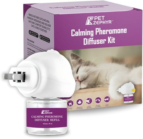 Pet Zephyr Cat Calming Pheromone Diffuser - Diffuser & Refill 30 Days - Anxiety Relief Cat Essentials Products - Calm Cats Accessories - Pet Corrector Diffusers - Cat Pee Prevention Supplies in Saudi Arabia