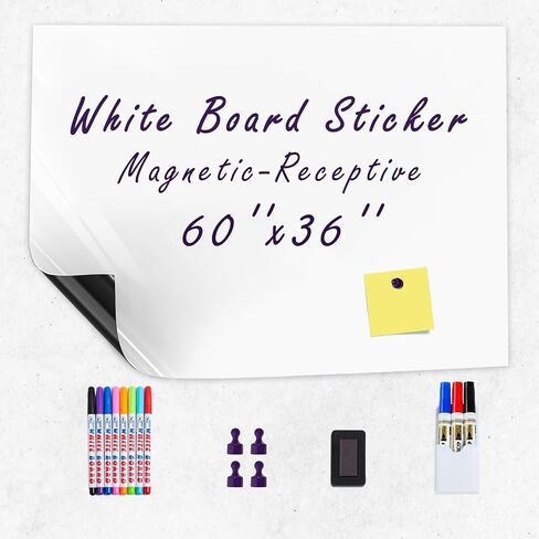 White Board Sticker 24'' x 16'' Self Adhesive Magntic Dry Erase Board Paper for Wall Whiteboard for Kids Office Home Include Marker Magnet Eraser in Saudi Arabia