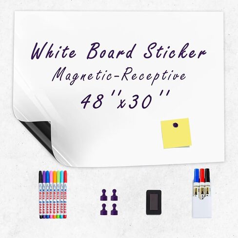 White Board Sticker 24'' x 16'' Self Adhesive Magntic Dry Erase Board Paper for Wall Whiteboard for Kids Office Home Include Marker Magnet Eraser in Saudi Arabia
