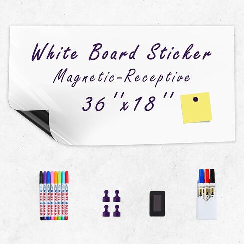 White Board Sticker 24'' x 16'' Self Adhesive Magntic Dry Erase Board Paper for Wall Whiteboard for Kids Office Home Include Marker Magnet Eraser in Saudi Arabia