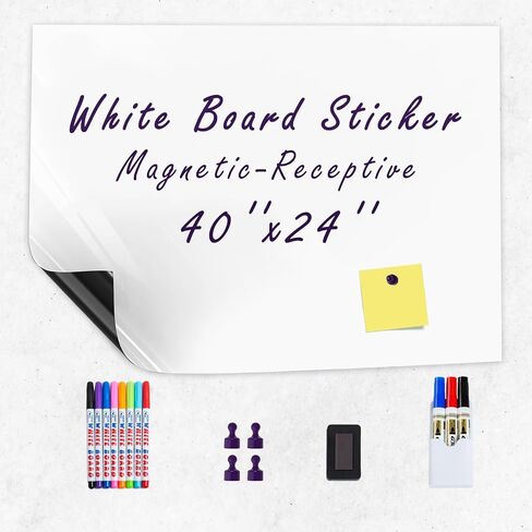 White Board Sticker 24'' x 16'' Self Adhesive Magntic Dry Erase Board Paper for Wall Whiteboard for Kids Office Home Include Marker Magnet Eraser in Saudi Arabia