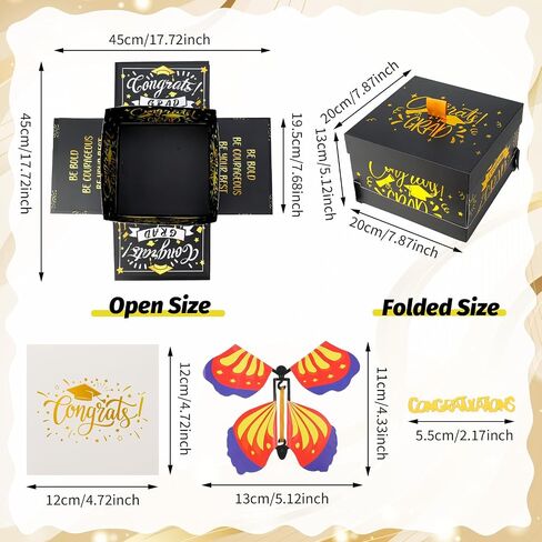 XLSXEXCL Graduation Flying Butterfly Surprise Box, Graduation Explosion Surprise Gift Box, Butterfly Party Favors DIY Exploding Surprise Butterfly Gift Box Graduation Gift for Graduate, 7.9x7.9x5 in Saudi Arabia
