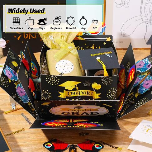 XLSXEXCL Graduation Flying Butterfly Surprise Box, Graduation Explosion Surprise Gift Box, Butterfly Party Favors DIY Exploding Surprise Butterfly Gift Box Graduation Gift for Graduate, 7.9x7.9x5 in Saudi Arabia