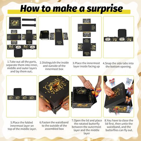 XLSXEXCL Graduation Flying Butterfly Surprise Box, Graduation Explosion Surprise Gift Box, Butterfly Party Favors DIY Exploding Surprise Butterfly Gift Box Graduation Gift for Graduate, 7.9x7.9x5 in Saudi Arabia