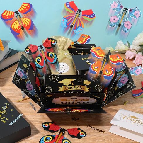 XLSXEXCL Graduation Flying Butterfly Surprise Box, Graduation Explosion Surprise Gift Box, Butterfly Party Favors DIY Exploding Surprise Butterfly Gift Box Graduation Gift for Graduate, 7.9x7.9x5 in Saudi Arabia