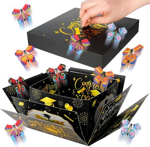 XLSXEXCL Graduation Flying Butterfly Surprise Box, Graduation Explosion Surprise Gift Box, Butterfly Party Favors DIY Exploding Surprise Butterfly Gift Box Graduation Gift for Graduate, 7.9x7.9x5 in Saudi Arabia