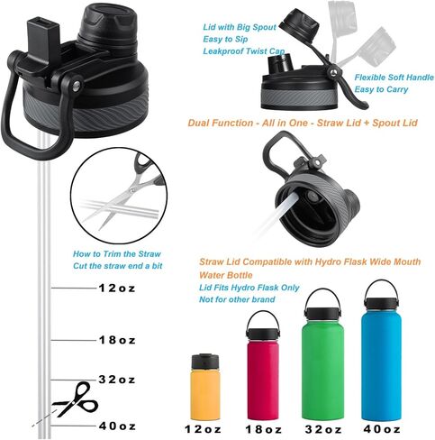 Lid for Hydro Flask Wide Mouth, 2-in-1 Straw Lid Spout Lid for Hydro Flask 12 16 20 32 40 OZ Wide Mouth Water Bottle, Chug Cap Replacement Accessories in Kuwait