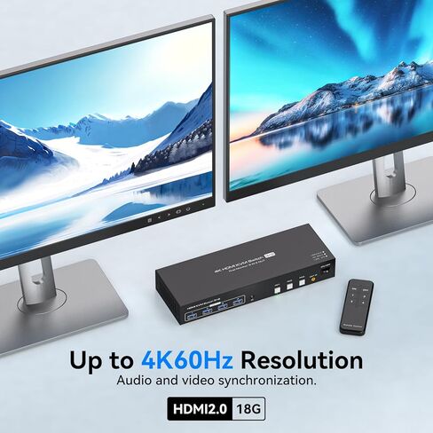 PVBCTCSID KVM Switch 2 شاشات 3 أجهزة كمبيوتر 4K @ 60 هرتز KVM Switch شاشة مزدوجة لـ 3 أجهزة كمبيوتر 2 شاشات مشتركة 4 أجهزة USB 3.0 مع أجهزة التحكم عن بعد وكابل USB in Kuwait