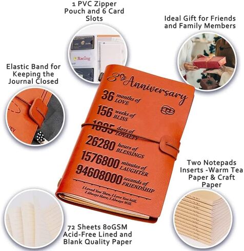 هدية 3 سنوات لها رومانسية، هدايا مجلة جلدية للذكرى الثالثة، 140 صفحة هدايا مجلة كتابة قابلة لإعادة الملء لزوجة الصديقة، هدايا رومانسية للذكرى السنوية الجلدية لها in Kuwait