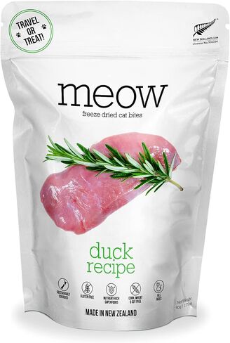 شركة New Zealand Natural Pet Food Co. Meow Duck تجميد طعام القطط الخام المجفف، أو الخلاط، أو الطبقة العلوية، أو العلاج - نسبة عالية من البروتين، طبيعي، وصفة ذات مكونات محدودة 1.76 أونصة in Kuwait
