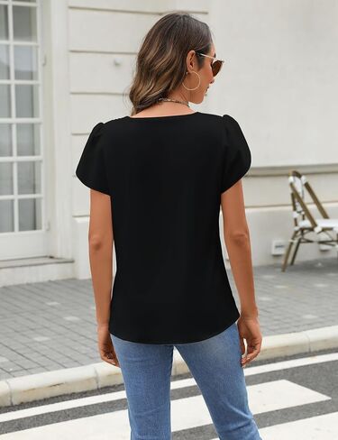 Fayenne Womens Tops Dressy Casual V Neck Ruffle Short Sleeve Blouse Business Casual Tops Chiffon Flowy Shirt Cute Summer Tops in Saudi Arabia