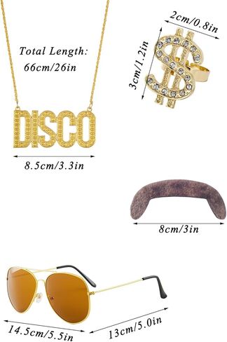 RAINDEWLL 70s Outfits for Men Disco Costume Disco Shirt Bell Bottom Pants Afro Wig Sunglasses Disco Necklace Ring Mustache in Saudi Arabia