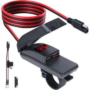 شاحن هاتف للدراجات النارية EXTRACTME، 36 وات مزدوج USB من النوع C PD 3.0 وQC 3.0 شاحن USB للدراجات النارية مع الفولتميتر ومفتاح التشغيل/الإيقاف، شحن سريع مقاوم للماء SAE إلى USB للهاتف والكمبيوتر اللوحي ونظام تحديد المواقع وما إلى ذلك in Kuwait