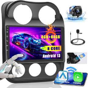 Hikity 2G+32G Android Car Stereo for Jeep Patriot Compass 2010-2016 Radio, 10.1 Inch Touch Screen with Apple CarPlay Android Auto Mirror Link Bluetooth FM Radio HiFi GPS WiFi AHD Backup Camera Mic in Kuwait