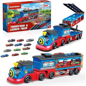 Train Set for Toddlers, Carrier Toy Truck w/54 Inch Foldable Race Track, 12 Die Cast Car Toys for Ages 2-4, Train Toy Semi Truck w/Light & Sound, Kids' Play Cars & Race Cars Trains Gift for Boys Girls in Kuwait