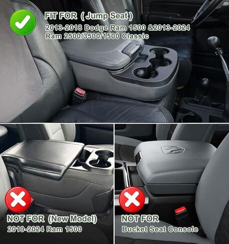 غطاء مسند ذراع وحدة التحكم المركزية مناسب لـ 2013-2018 Ram 1500 و2013-2024 Dodge Ram 2500/3500/1500 الطراز الكلاسيكي، غطاء وحدة التحكم الأوسط من جلد البولي يوريثان، ملحقات السيارة مع جيوب مخفية، وحدة تحكم مقعد القفز فقط in Saudi Arabia