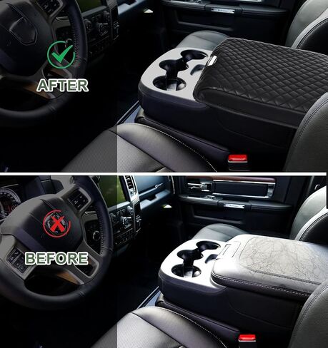 غطاء مسند ذراع وحدة التحكم المركزية مناسب لـ 2013-2018 Ram 1500 و2013-2024 Dodge Ram 2500/3500/1500 الطراز الكلاسيكي، غطاء وحدة التحكم الأوسط من جلد البولي يوريثان، ملحقات السيارة مع جيوب مخفية، وحدة تحكم مقعد القفز فقط in Saudi Arabia