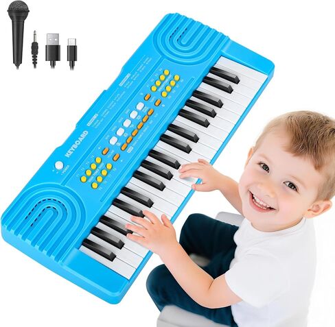 Kids Piano Keyboard Toy for Toddlers 37 Key Electric Pianos with Microphone Toys for 3 4 5 6 7 Year Old Girls Boys Birthday Christmas Gifts (Blue) in Saudi Arabia
