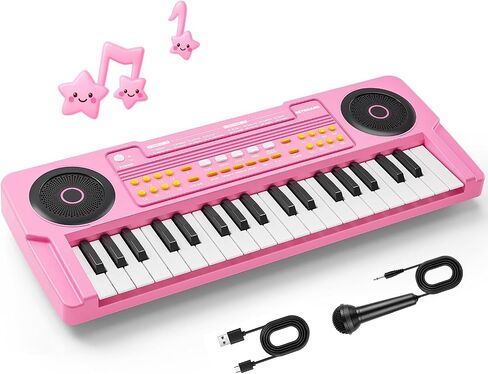 Upgraded Kids Piano Keyboard – 37 Keys Toddler Keyboard with Microphone Learning Instrument Musical Toys for 3 4 5 6 Boys Girls Birthday Gift, Pink in Saudi Arabia