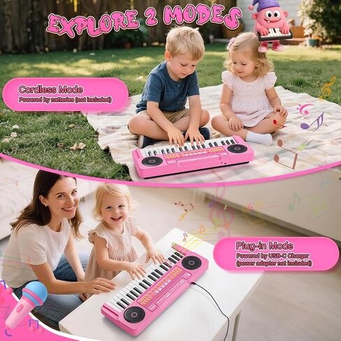 Upgraded Kids Piano Keyboard – 37 Keys Toddler Keyboard with Microphone Learning Instrument Musical Toys for 3 4 5 6 Boys Girls Birthday Gift, Pink in Saudi Arabia