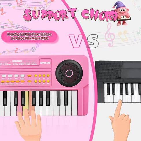 Upgraded Kids Piano Keyboard – 37 Keys Toddler Keyboard with Microphone Learning Instrument Musical Toys for 3 4 5 6 Boys Girls Birthday Gift, Pink in Saudi Arabia