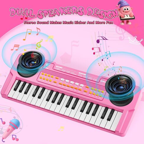 Upgraded Kids Piano Keyboard – 37 Keys Toddler Keyboard with Microphone Learning Instrument Musical Toys for 3 4 5 6 Boys Girls Birthday Gift, Pink in Saudi Arabia
