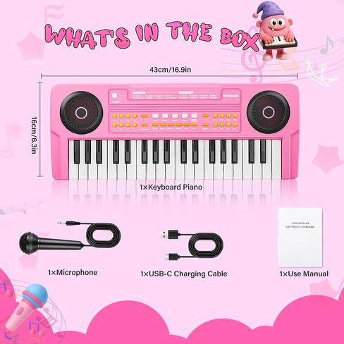 Upgraded Kids Piano Keyboard – 37 Keys Toddler Keyboard with Microphone Learning Instrument Musical Toys for 3 4 5 6 Boys Girls Birthday Gift, Pink in Saudi Arabia