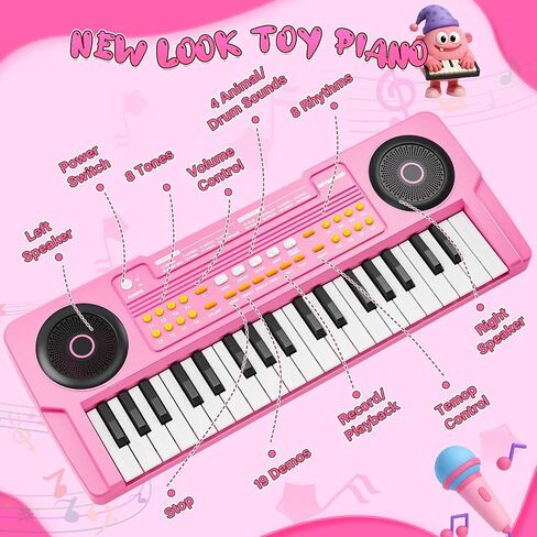 Upgraded Kids Piano Keyboard – 37 Keys Toddler Keyboard with Microphone Learning Instrument Musical Toys for 3 4 5 6 Boys Girls Birthday Gift, Pink in Saudi Arabia