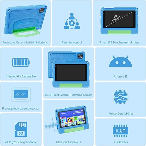 Contixo A7 Kids Tablet with 14 Apps, Lingokids & Epic, 7" HD Screen, Android 15, Parental Controls, WiFi, 3+32GB Storage, al Tablet for Kids Ages 3-12, Boys & Girls Gift, Pink in Saudi Arabia