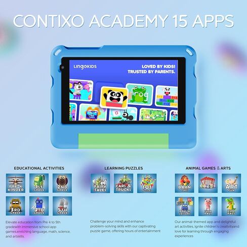 Contixo A7 Kids Tablet with 14 Apps, Lingokids & Epic, 7" HD Screen, Android 15, Parental Controls, WiFi, 3+32GB Storage, al Tablet for Kids Ages 3-12, Boys & Girls Gift, Pink in Saudi Arabia