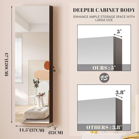 47.2" LED Jewelry Mirror Cabinet, Wall/Door Mounted Jewelry Armoire Organizer with Full Length Mirror, Large Storage Hanging Cabinet, 4 Drawers, 5 Shelves, Built-in Lighted Mirror (White) in Saudi Arabia