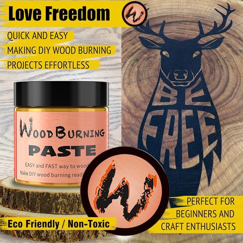 LAOBIAO Wood Burning Paste Beeswax Kit, 1 Jar Wood Burning Gel with 1 Jar Beeswax Paste, 2 Foam Paint Brushes and Squeegees for DIY Arts and Crafting & Stencil Wood Burning in Saudi Arabia