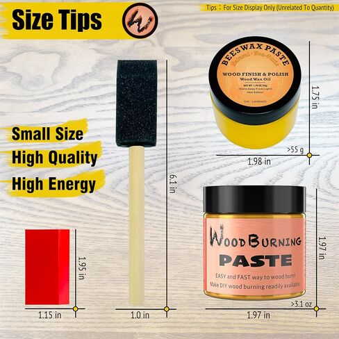 LAOBIAO Wood Burning Paste Beeswax Kit, 1 Jar Wood Burning Gel with 1 Jar Beeswax Paste, 2 Foam Paint Brushes and Squeegees for DIY Arts and Crafting & Stencil Wood Burning in Saudi Arabia